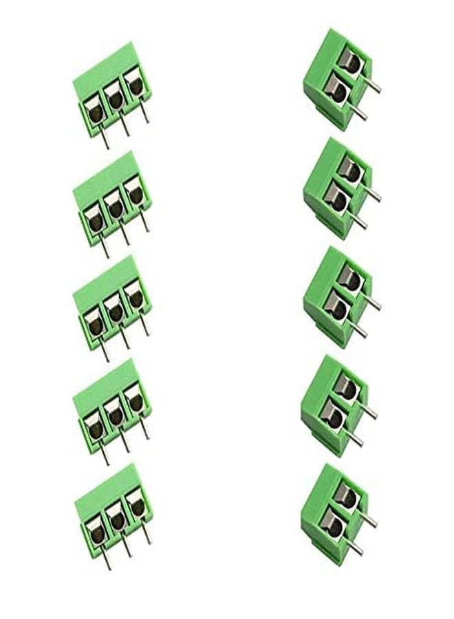 Universal Hub Combo of 2 pin & 3 Pin PBT PCB Mount Screw Terminal 5mm pitch Block Connectors Green 5 Each - Image 1