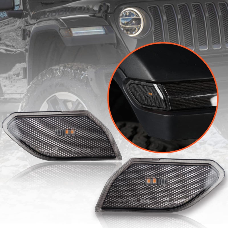LitMiRaCle LED Side Marker Light for Jeep Wrangler JL  Gladiator JT 2018 2019 2020 2021 2022 2023 2024 Smoke Lens Amber Fender Flares Light Accessories Plug  Play