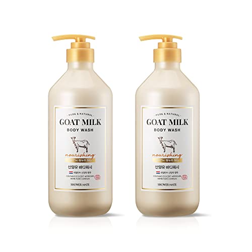 Shower Mate SHOWERMATE Premium Goat Milk Body Wash Manuka Honey For Smooth Skin, Moisturizing PH Balancing Body Cleanser with Probiotics Honey, Herb Pure Complex, 27 Fl Oz, Pack Of 2 - Image 1
