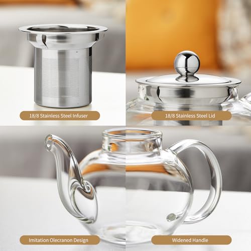 DOPUDO Glass Teapot with Removable Infuser, 20 oz/600ml Glass Tea Pot Small Borosilicate Tea Steeper Kettle with Loose Leaf Tea Strainer For Flower Blooming Tea, ClearTea Maker Pitcher - Image 5
