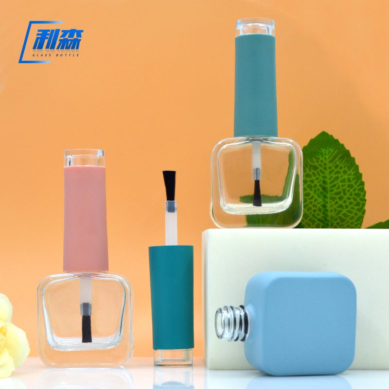 no In-Stock 11ml Square Nail Polish Bottle with Blue Frosted Cap, Customizable with Logo, Empty Glass Nail Polish Gel Bottle, Sealed for Packaging - Image 1