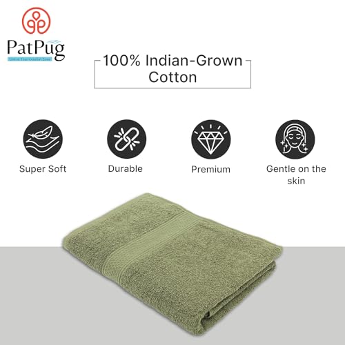PatPug 100% Indian Ultra Soft Cotton 380 GSM Highly Absorbent, Fade Resistant Large Bath Towel (Olive Green) - Image 5