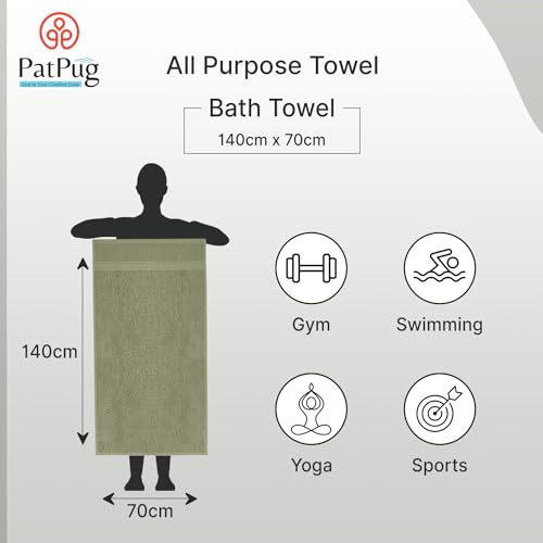 PatPug 100% Indian Ultra Soft Cotton 380 GSM Highly Absorbent, Fade Resistant Large Bath Towel (Olive Green) - Image 4