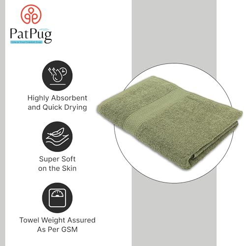 PatPug 100% Indian Ultra Soft Cotton 380 GSM Highly Absorbent, Fade Resistant Large Bath Towel (Olive Green) - Image 2