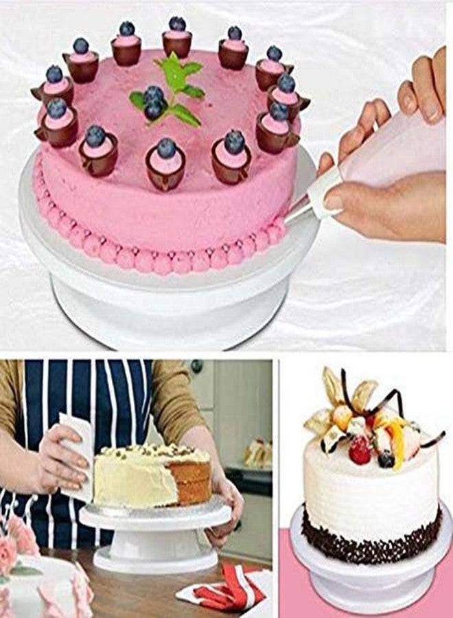 Elexiq Cake Turntable Table 360 Degree Rotating with 4 Side Scraper/Revolving Cake Decorating Stand (28CM) White - Image 4