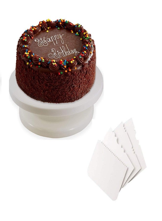 Elexiq Cake Turntable Table 360 Degree Rotating with 4 Side Scraper/Revolving Cake Decorating Stand (28CM) White - Image 1