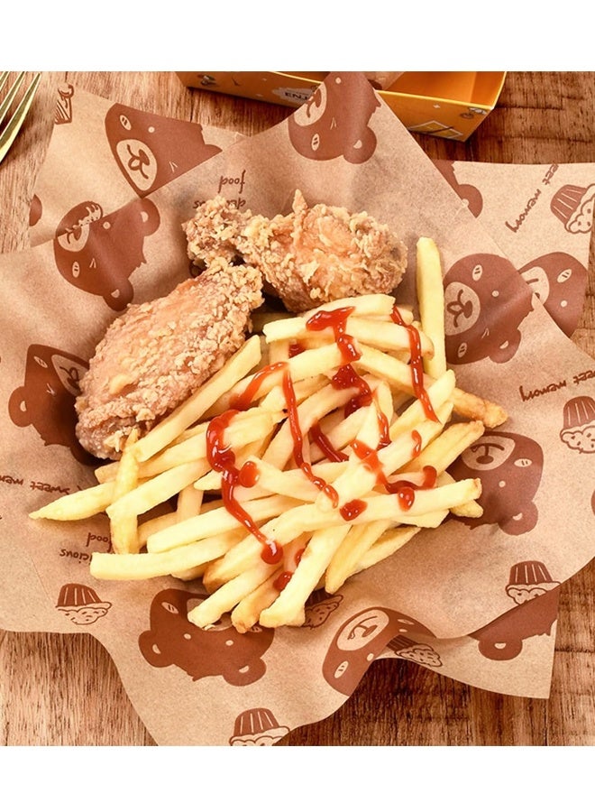 100 Pcs Little Bear Wax Paper Sheets for Food Deli Paper Waterproof Sandwich Wrapping paper Greaseproof Food Basket Liners for Picnic Party Kitchen Supplies - Image 5