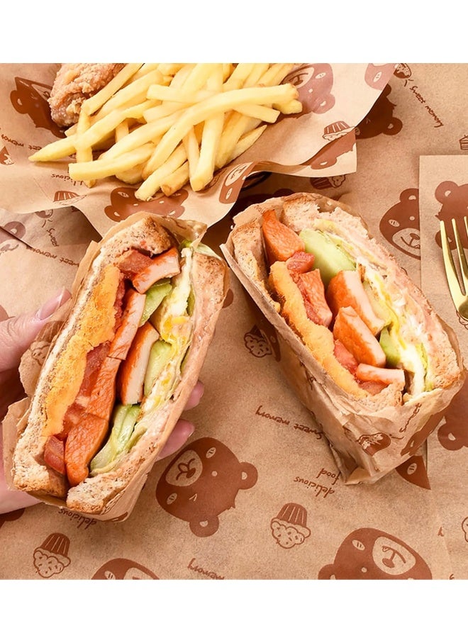 100 Pcs Little Bear Wax Paper Sheets for Food Deli Paper Waterproof Sandwich Wrapping paper Greaseproof Food Basket Liners for Picnic Party Kitchen Supplies - Image 4