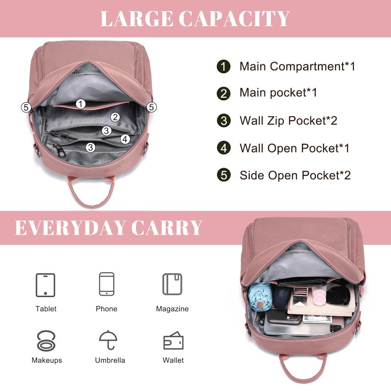 BOYATU Genuine Leather Backpack Purse for Women: Anti Theft Convertible Soft Backpacks - Elegant Womens Travel Backpack (06 Medium-Coral Pink) - Image 4