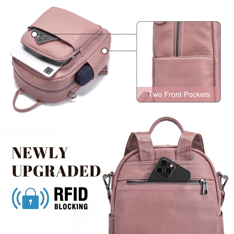BOYATU Genuine Leather Backpack Purse for Women: Anti Theft Convertible Soft Backpacks - Elegant Womens Travel Backpack (06 Medium-Coral Pink) - Image 5