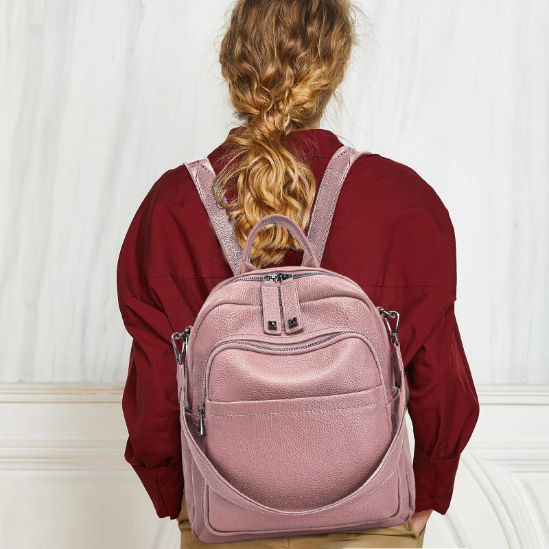 BOYATU Genuine Leather Backpack Purse for Women: Anti Theft Convertible Soft Backpacks - Elegant Womens Travel Backpack (06 Medium-Coral Pink) - Image 2
