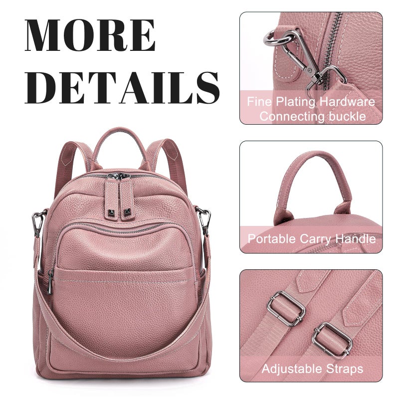 BOYATU Genuine Leather Backpack Purse for Women: Anti Theft Convertible Soft Backpacks - Elegant Womens Travel Backpack (06 Medium-Coral Pink) - Image 3