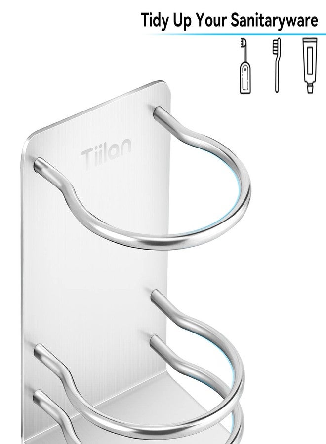 Tiilan Toothbrush Holder Wall Mounted, Bathroom Storage Stand for Razor, Toothpaste - Self Adhesive, Stainless Steel, Silver - Image 3