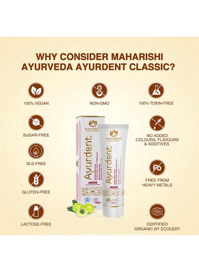 Maharishi Ayurveda - Ayurdent Classic Ayurvedic Herbal Toothpaste All Natural ; Sls & Fluoride Free Antioxidant & Anti Bacterial Benefits ;Whitens & Strengthens Teeth ; Helps Fight Plaquetartar;75Ml - Image 1