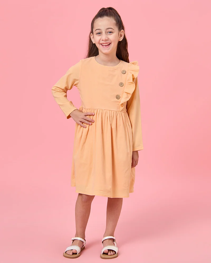 REDTAG Girls Yellow Solid Knee Length Dress