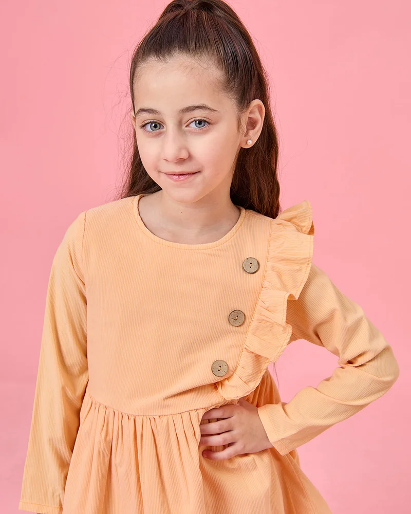 REDTAG Girls Yellow Solid Knee Length Dress