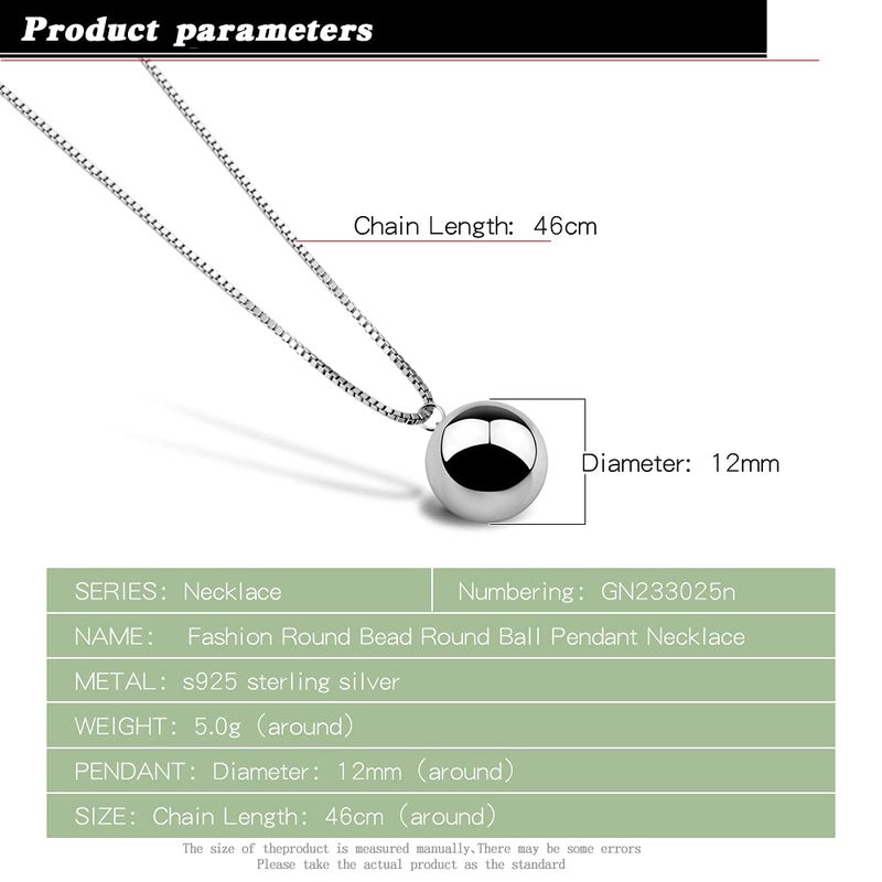 Dankadi Italian Design Simple Cute 925 Sterling Silver Necklace For Women 12MM Ball Bell Pendant Choker Adjustable Jewelry Gifts 18" Box Chain Fashion (Silver color) - Image 5