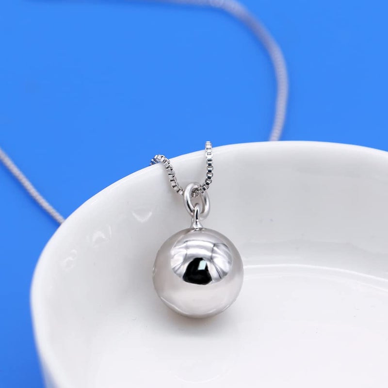 Dankadi Italian Design Simple Cute 925 Sterling Silver Necklace For Women 12MM Ball Bell Pendant Choker Adjustable Jewelry Gifts 18" Box Chain Fashion (Silver color) - Image 3
