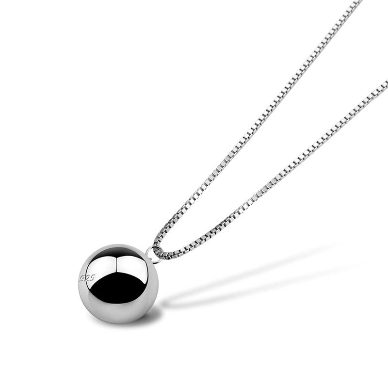 Dankadi Italian Design Simple Cute 925 Sterling Silver Necklace For Women 12MM Ball Bell Pendant Choker Adjustable Jewelry Gifts 18" Box Chain Fashion (Silver color) - Image 1