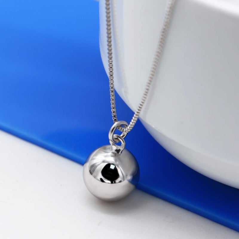 Dankadi Italian Design Simple Cute 925 Sterling Silver Necklace For Women 12MM Ball Bell Pendant Choker Adjustable Jewelry Gifts 18" Box Chain Fashion (Silver color) - Image 4
