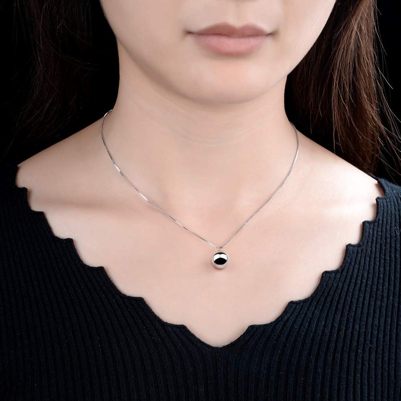 Dankadi Italian Design Simple Cute 925 Sterling Silver Necklace For Women 12MM Ball Bell Pendant Choker Adjustable Jewelry Gifts 18" Box Chain Fashion (Silver color) - Image 2