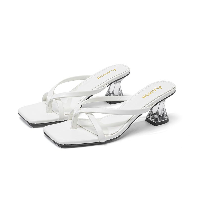 Amoji Women Flip Flop Kitten Heel Open Toe Thong Heeled Summer Sandals 339 White 8 Women - Image 1
