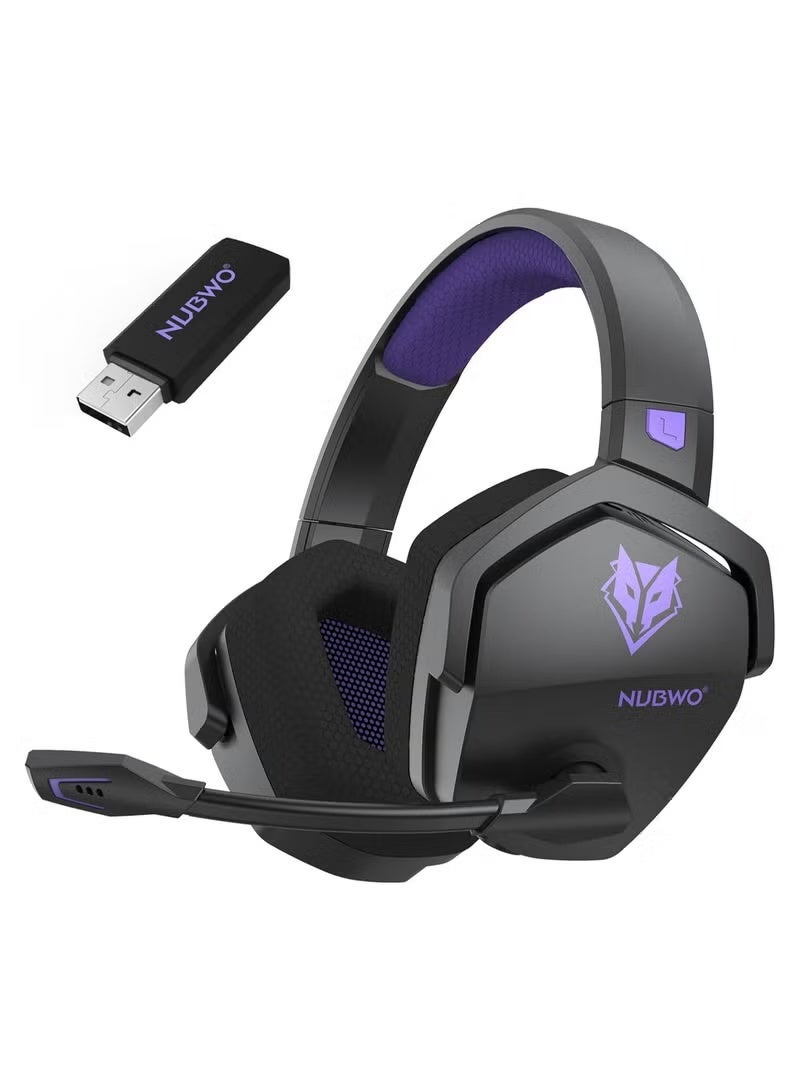 نوبو سماعة الألعاب NUBWO G06، سماعات ألعاب لاسلكية مزودة بميكروفون لأجهزة PS5 وPS4 والكمبيوتر الشخصي وSwitch، تصميم مريح، اتصال لاسلكي بتردد 2.4 جيجاهرتز + بلوتوث - مكبرات صوت 50 مم، أسود/بنفسجي - Image 1