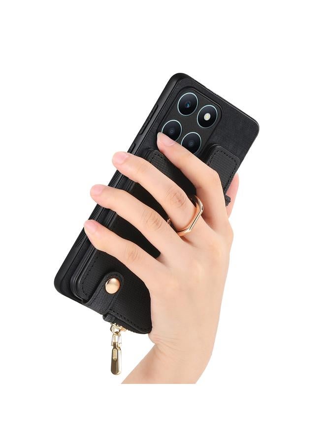 زبون جراب خلفي لهاتف Honor X6a من الجلد المتقاطع مع حلقة عمودية وسحاب - Image 4