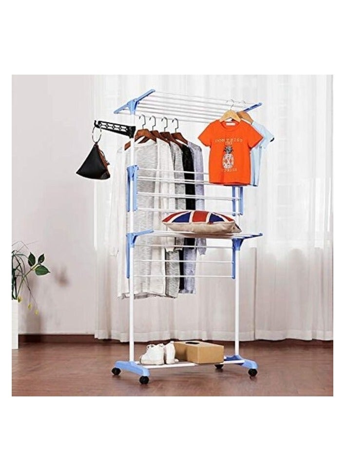 راكسوم رف تجفيف الملابس، شماعة ملابس مجففة دوارة من 3 طبقات، رف غسيل الملابس قابل للطي مع أجنحة قابلة للطي وعجلات داخلية/خارجية، رف قائم كبير وقضبان تعليق من الفولاذ المقاوم للصدأ (رمادي) - Image 3