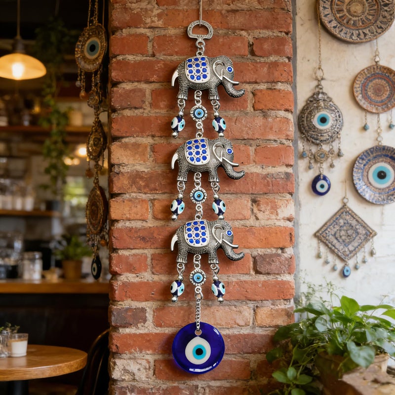 Persofine Blue Evil Eye Wall Hanging Pendant Decor,Turkish Nazar Amulet Elephant Decor for Home - Image 5
