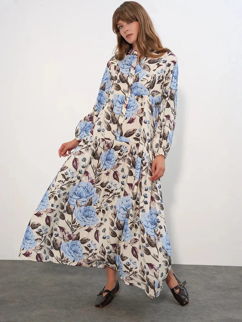 BDART Floral Maxi Dress With Mandarin Collar