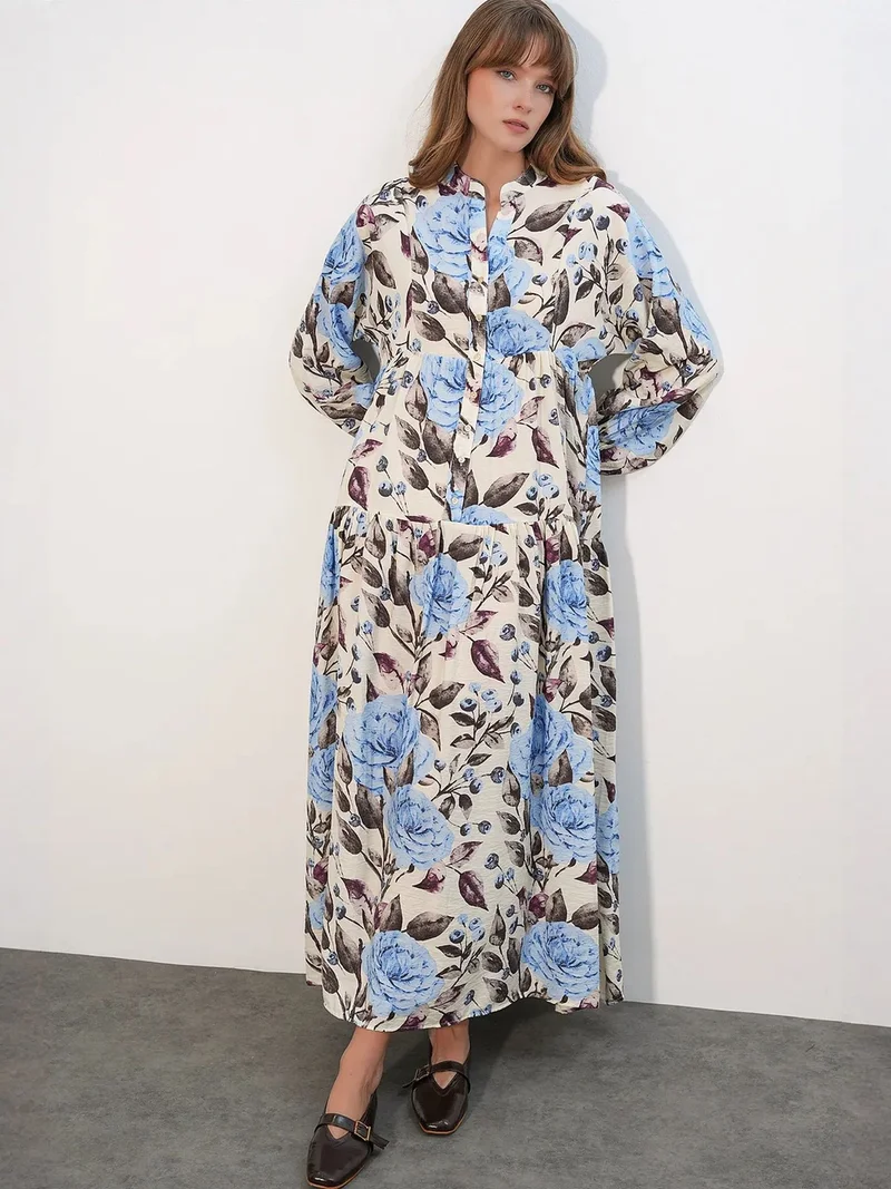 Big Dart  BDART Floral Maxi Dress With Mandarin Collar for Women | Best Price UAE