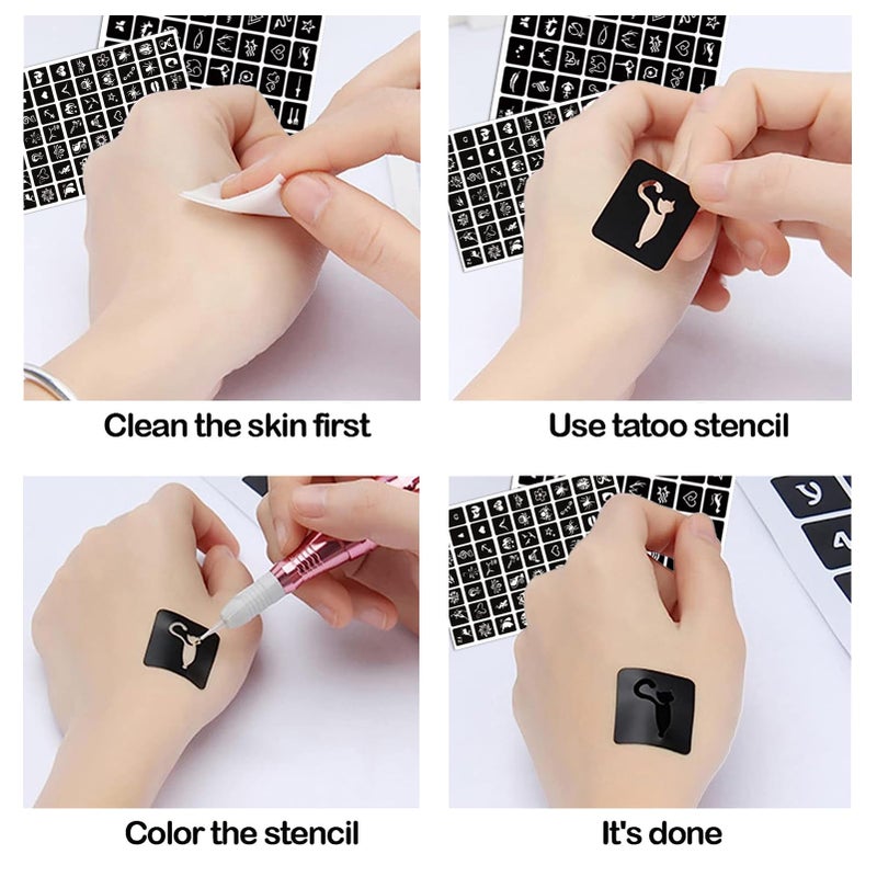 ChurlChurl Henna Tattoo Stencil Kit 190pcs, 24 Sheets Henna Stencils Reusable Temporary Indian Arabian Glitter Airbrush Tattoo Stencils for Face Body Paint DIY - Image 4