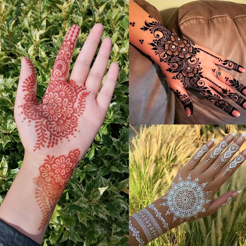 ChurlChurl Henna Tattoo Stencil Kit 190pcs, 24 Sheets Henna Stencils Reusable Temporary Indian Arabian Glitter Airbrush Tattoo Stencils for Face Body Paint DIY - Image 5