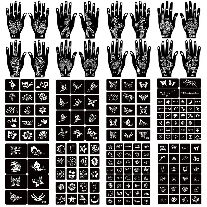 ChurlChurl Henna Tattoo Stencil Kit 190pcs, 24 Sheets Henna Stencils Reusable Temporary Indian Arabian Glitter Airbrush Tattoo Stencils for Face Body Paint DIY - Image 3