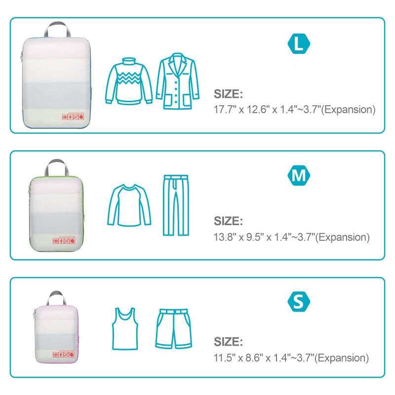 Cambond Compression Packing Cubes for Travel Women - 3 Pack Luggage Organizers Bags Travel Essentials Compression Cubes for Carry on Suitcases, White - Image 2