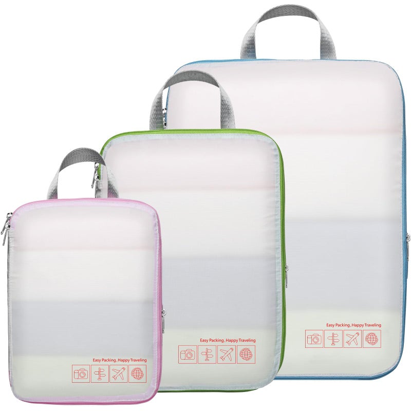 Cambond Compression Packing Cubes for Travel Women - 3 Pack Luggage Organizers Bags Travel Essentials Compression Cubes for Carry on Suitcases, White - Image 1