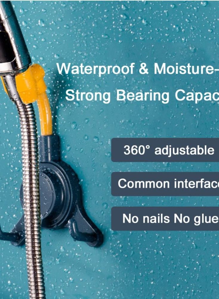 Shower Head Holder, Wall Mount Bracket Removable Suction Cup Rotatable Adjustable for Standard Hose (Blue) - Image 2