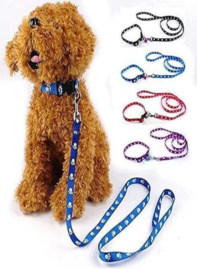 D&C PAWS Imported Paw Print Dog Puppy Nylon Leash Collar Set for Small Breed Dog Puppy & Cat Collar Leash Set Colorful Paw Printed Collar for Small Dogs (Color As Per Available) - Image 1