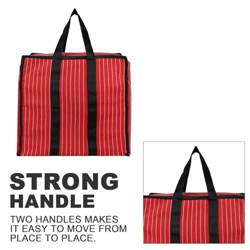 SHIBUI Multipurpose Extra Large Big Heavy Duty Storage Organizer Reusable Canvas Shopper Bag with Strong Handles and Base with Covers Zip. (Pack of 2, Red) - Image 3