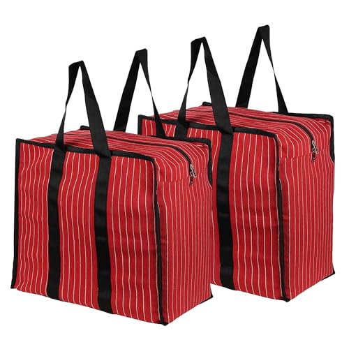 SHIBUI Multipurpose Extra Large Big Heavy Duty Storage Organizer Reusable Canvas Shopper Bag with Strong Handles and Base with Covers Zip. (Pack of 2, Red) - Image 1