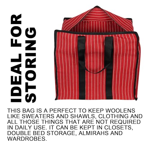 SHIBUI Multipurpose Extra Large Big Heavy Duty Storage Organizer Reusable Canvas Shopper Bag with Strong Handles and Base with Covers Zip. (Pack of 2, Red) - Image 4