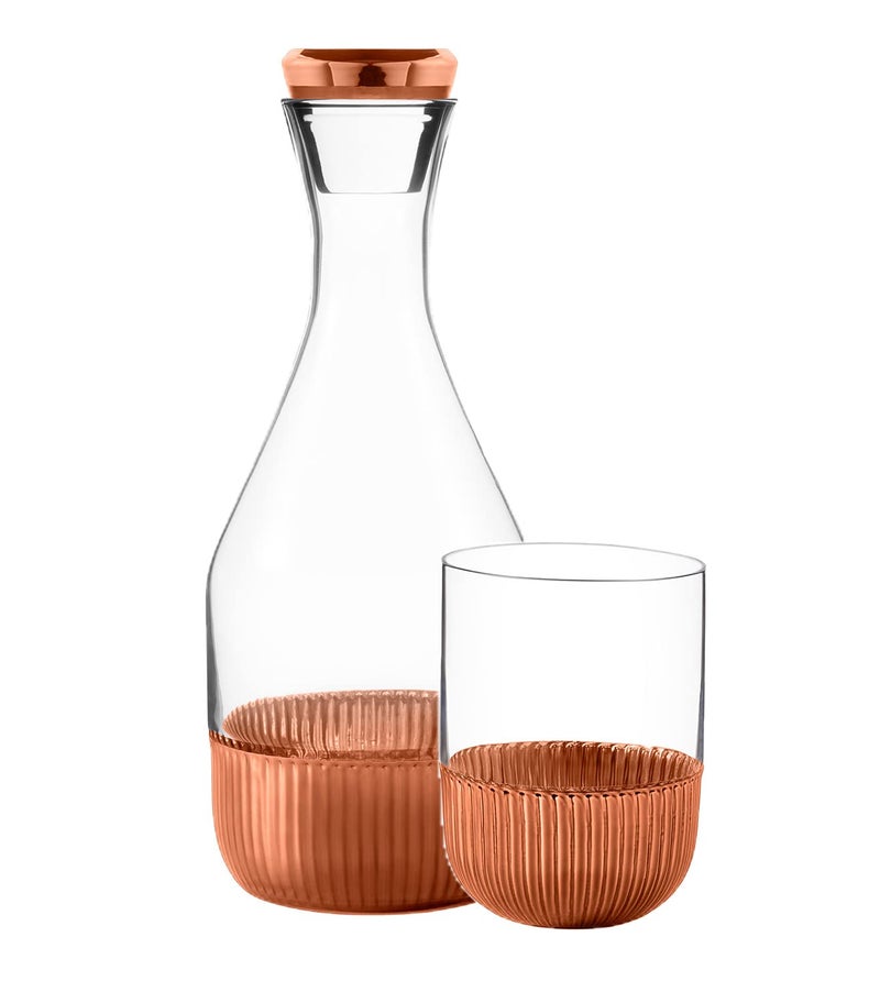 Shaze Shaze The Nova Carafe with Pair of Tumbler Stopper Borosilicate Crystal Glass Carafe Serveware Color Rose Gold  - Image 3