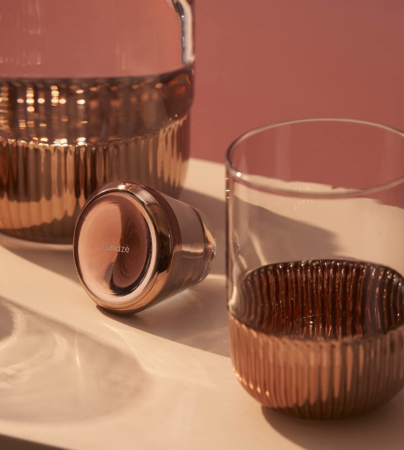Shaze Shaze The Nova Carafe with Pair of Tumbler Stopper Borosilicate Crystal Glass Carafe Serveware Color Rose Gold  - Image 2