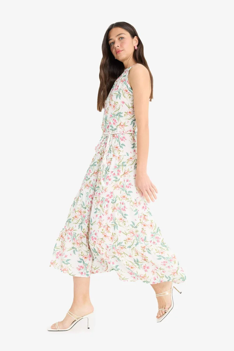 DeFacto Crew Neck Floral Sleeveless Midi Dress