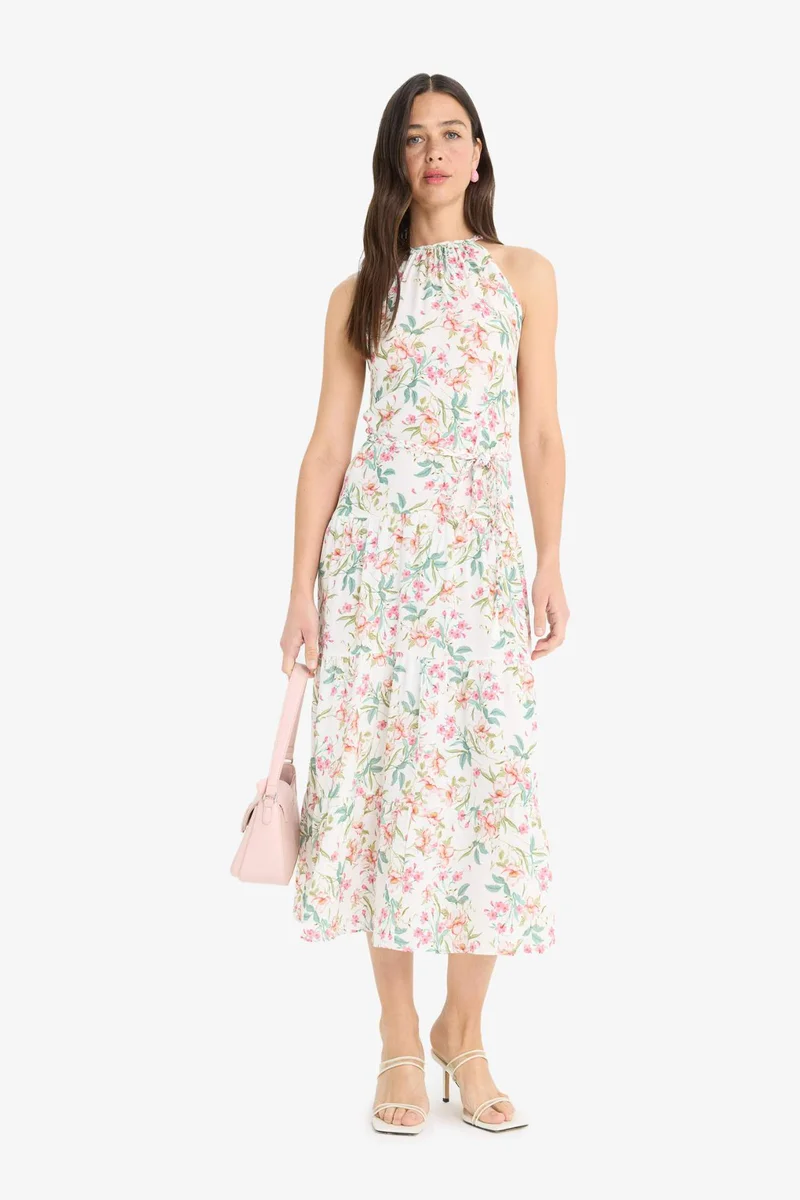 DeFacto Crew Neck Floral Sleeveless Midi Dress