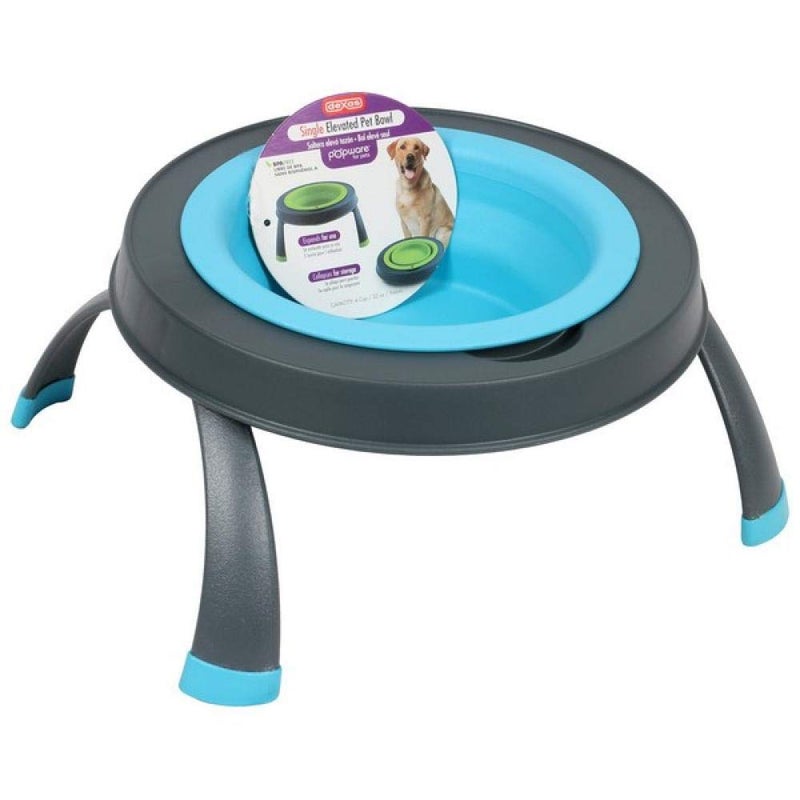 Dexas Popware for Pets Single Elevated Pet Feeder GrayBlue Large4 Cup Capacity PW140432312