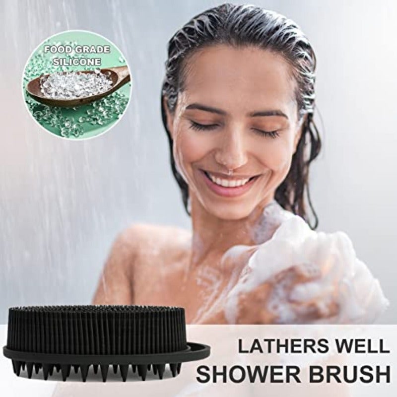 Body Scrubber and Hair Shampoo Brush All in One Premium Silicone Loofah Exfoliating Body Brush Scalp Massager for Women Men Pet 1PC Black - Image 2