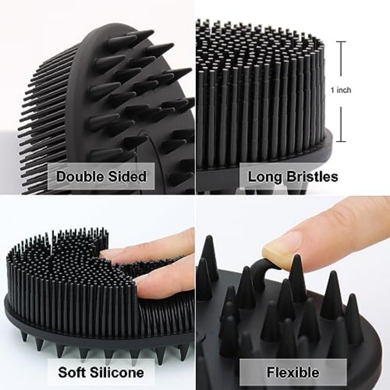 Body Scrubber and Hair Shampoo Brush All in One Premium Silicone Loofah Exfoliating Body Brush Scalp Massager for Women Men Pet 1PC Black - Image 4