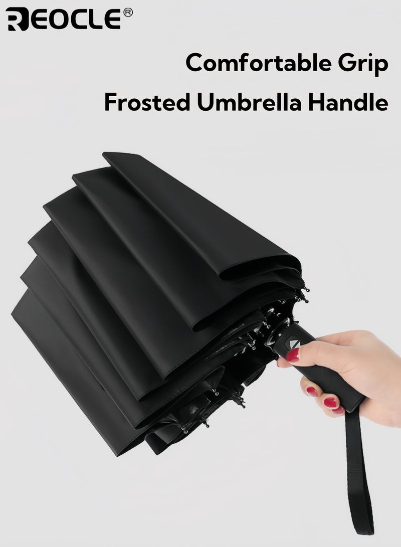REOCLE 12-Rib Automatic Open Close Folding Umbrella Windproof Compact Travel Umbrella Stylish Foldable Umbrella Lightweight Durable Water Resistant Quick Drying Suitable for Daily Use Outdoor Activities - Image 2